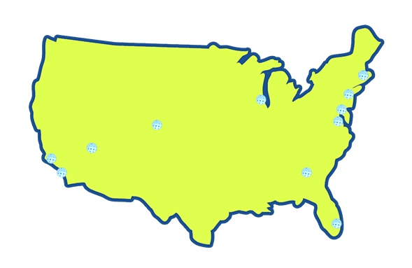 home-cities-nationwide-2 Map of United States showing pickleball event locations.