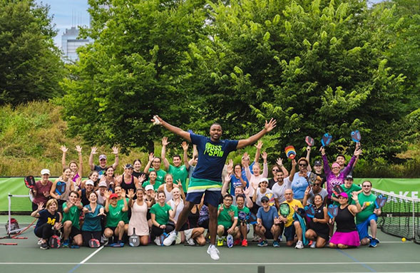 Group photo of Toss and Spin pickleball class.
